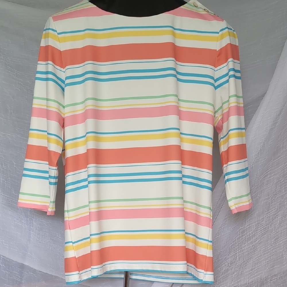 Peck & Peck Blue and Green Striped Top - Picture 6 of 9